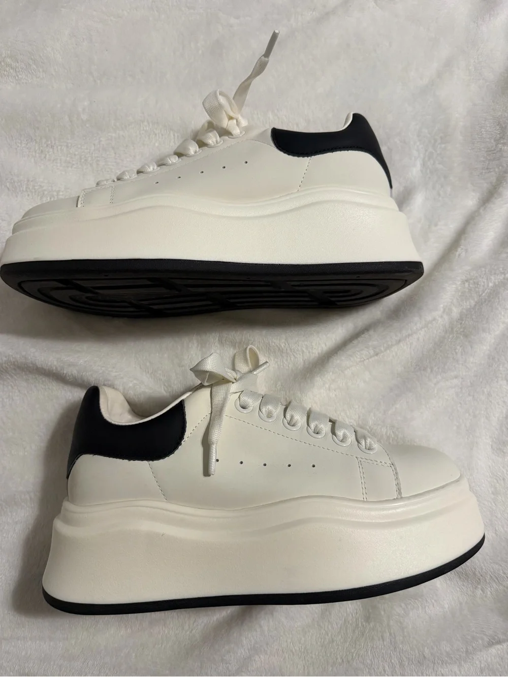 Beau Today White Platform Sneakers with Black Heel Collar - Women's Lace-Up-8